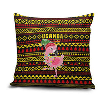 Uganda Christmas Pillow Cover with Flamingo Lights Uganda Flag and Black Red Yellow Tribal Pattern Design - Wonder Print Shop