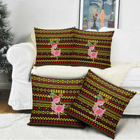 Uganda Christmas Pillow Cover with Flamingo Lights Uganda Flag and Black Red Yellow Tribal Pattern Design - Wonder Print Shop