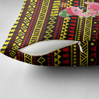 Uganda Christmas Pillow Cover with Flamingo Lights Uganda Flag and Black Red Yellow Tribal Pattern Design - Wonder Print Shop