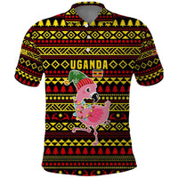Uganda Christmas Polo Shirt with Flamingo Lights Uganda Flag and Black Red Yellow Tribal Pattern Design - Wonder Print Shop