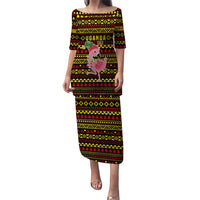 Uganda Christmas Puletasi with Flamingo Lights Uganda Flag and Black Red Yellow Tribal Pattern Design - Wonder Print Shop
