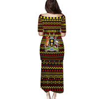 Uganda Christmas Puletasi with Flamingo Lights Uganda Flag and Black Red Yellow Tribal Pattern Design - Wonder Print Shop