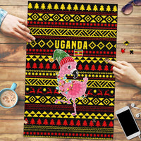 Uganda Christmas Puzzle with Flamingo Lights Uganda Flag and Black Red Yellow Tribal Pattern Design - Wonder Print Shop