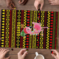 Uganda Christmas Puzzle with Flamingo Lights Uganda Flag and Black Red Yellow Tribal Pattern Design - Wonder Print Shop