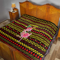 Uganda Christmas Quilt with Flamingo Lights Uganda Flag and Black Red Yellow Tribal Pattern Design - Wonder Print Shop