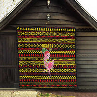 Uganda Christmas Quilt with Flamingo Lights Uganda Flag and Black Red Yellow Tribal Pattern Design - Wonder Print Shop