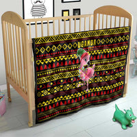 Uganda Christmas Quilt with Flamingo Lights Uganda Flag and Black Red Yellow Tribal Pattern Design - Wonder Print Shop