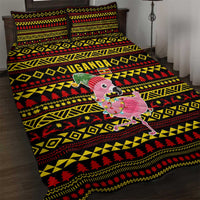 Uganda Christmas Quilt Bed Set with Flamingo Lights Uganda Flag and Black Red Yellow Tribal Pattern Design - Wonder Print Shop