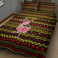 Uganda Christmas Quilt Bed Set with Flamingo Lights Uganda Flag and Black Red Yellow Tribal Pattern Design - Wonder Print Shop