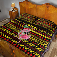 Uganda Christmas Quilt Bed Set with Flamingo Lights Uganda Flag and Black Red Yellow Tribal Pattern Design - Wonder Print Shop