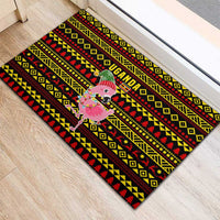 Uganda Christmas Rubber Doormat with Flamingo Lights Uganda Flag and Black Red Yellow Tribal Pattern Design - Wonder Print Shop