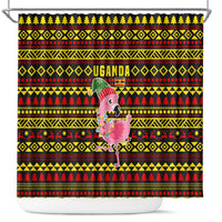 Uganda Christmas Shower Curtain with Flamingo Lights Uganda Flag and Black Red Yellow Tribal Pattern Design - Wonder Print Shop