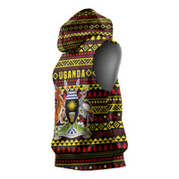 Uganda Christmas Sleeveless Hoodie with Flamingo Lights Uganda Flag and Black Red Yellow Tribal Pattern Design - Wonder Print Shop