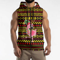 Uganda Christmas Sleeveless Zip Hoodie with Flamingo Lights Uganda Flag and Black Red Yellow Tribal Pattern Design - Wonder Print Shop