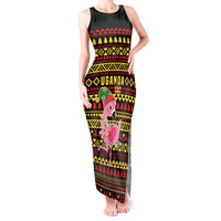 Uganda Christmas Tank Maxi Dress with Flamingo Lights Uganda Flag and Black Red Yellow Tribal Pattern Design - Wonder Print Shop