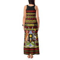 Uganda Christmas Tank Maxi Dress with Flamingo Lights Uganda Flag and Black Red Yellow Tribal Pattern Design - Wonder Print Shop