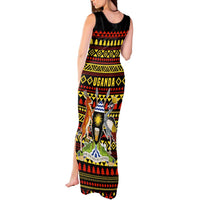 Uganda Christmas Tank Maxi Dress with Flamingo Lights Uganda Flag and Black Red Yellow Tribal Pattern Design - Wonder Print Shop