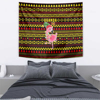 Uganda Christmas Tapestry with Flamingo Lights Uganda Flag and Black Red Yellow Tribal Pattern Design - Wonder Print Shop