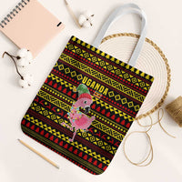 Uganda Christmas Tote Bag with Flamingo Lights Uganda Flag and Black Red Yellow Tribal Pattern Design - Wonder Print Shop