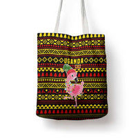 Uganda Christmas Tote Bag with Flamingo Lights Uganda Flag and Black Red Yellow Tribal Pattern Design - Wonder Print Shop