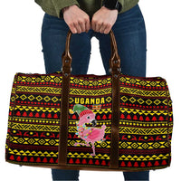 Uganda Christmas Travel Bag with Flamingo Lights Uganda Flag and Black Red Yellow Tribal Pattern Design - Wonder Print Shop