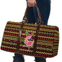 Uganda Christmas Travel Bag with Flamingo Lights Uganda Flag and Black Red Yellow Tribal Pattern Design - Wonder Print Shop