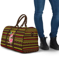 Uganda Christmas Travel Bag with Flamingo Lights Uganda Flag and Black Red Yellow Tribal Pattern Design - Wonder Print Shop