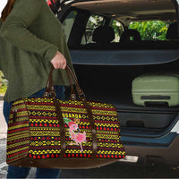 Uganda Christmas Travel Bag with Flamingo Lights Uganda Flag and Black Red Yellow Tribal Pattern Design - Wonder Print Shop