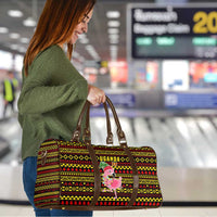 Uganda Christmas Travel Bag with Flamingo Lights Uganda Flag and Black Red Yellow Tribal Pattern Design - Wonder Print Shop