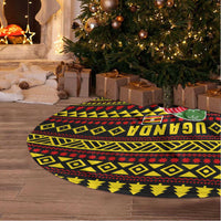 Uganda Christmas Tree Skirt with Flamingo Lights Uganda Flag and Black Red Yellow Tribal Pattern Design - Wonder Print Shop