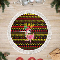 Uganda Christmas Tree Skirt with Flamingo Lights Uganda Flag and Black Red Yellow Tribal Pattern Design - Wonder Print Shop