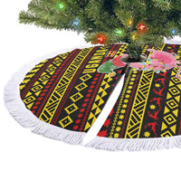 Uganda Christmas Tree Skirt with Flamingo Lights Uganda Flag and Black Red Yellow Tribal Pattern Design - Wonder Print Shop
