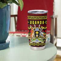 Uganda Christmas Tumbler Cup with Flamingo Lights Uganda Flag and Black Red Yellow Tribal Pattern Design - Wonder Print Shop