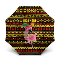 Uganda Christmas Umbrella with Flamingo Lights Uganda Flag and Black Red Yellow Tribal Pattern Design - Wonder Print Shop