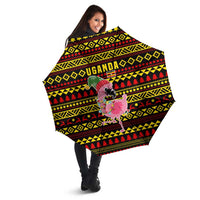 Uganda Christmas Umbrella with Flamingo Lights Uganda Flag and Black Red Yellow Tribal Pattern Design - Wonder Print Shop