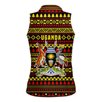Uganda Christmas Women Sleeveless Polo Shirt with Flamingo Lights Uganda Flag and Black Red Yellow Tribal Pattern Design - Wonder Print Shop