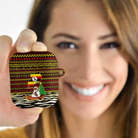 Uganda Christmas AirPods Case with Santa in Canoe Christmas Tree Uganda Map Flag and Black Red Yellow Tribal Pattern Design - Wonder Print Shop