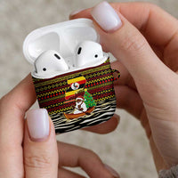 Uganda Christmas AirPods Case with Santa in Canoe Christmas Tree Uganda Map Flag and Black Red Yellow Tribal Pattern Design - Wonder Print Shop