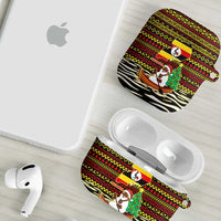 Uganda Christmas AirPods Case with Santa in Canoe Christmas Tree Uganda Map Flag and Black Red Yellow Tribal Pattern Design - Wonder Print Shop