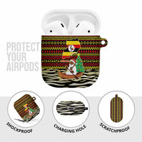 Uganda Christmas AirPods Case with Santa in Canoe Christmas Tree Uganda Map Flag and Black Red Yellow Tribal Pattern Design - Wonder Print Shop