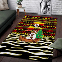Uganda Christmas Area Rug with Santa in Canoe Christmas Tree Uganda Map Flag and Black Red Yellow Tribal Pattern Design - Wonder Print Shop