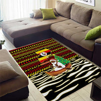 Uganda Christmas Area Rug with Santa in Canoe Christmas Tree Uganda Map Flag and Black Red Yellow Tribal Pattern Design - Wonder Print Shop