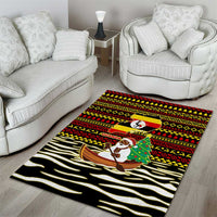 Uganda Christmas Area Rug with Santa in Canoe Christmas Tree Uganda Map Flag and Black Red Yellow Tribal Pattern Design - Wonder Print Shop