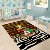 Uganda Christmas Area Rug with Santa in Canoe Christmas Tree Uganda Map Flag and Black Red Yellow Tribal Pattern Design - Wonder Print Shop