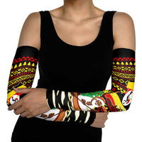 Uganda Christmas Arm Sleeves with Santa in Canoe Christmas Tree Uganda Map Flag and Black Red Yellow Tribal Pattern Design - Wonder Print Shop