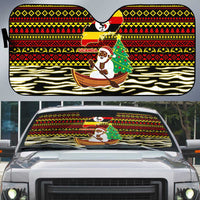Uganda Christmas Auto Sun Shade with Santa in Canoe Christmas Tree Uganda Map Flag and Black Red Yellow Tribal Pattern Design - Wonder Print Shop