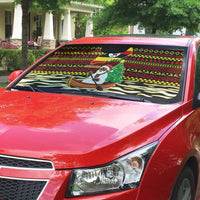 Uganda Christmas Auto Sun Shade with Santa in Canoe Christmas Tree Uganda Map Flag and Black Red Yellow Tribal Pattern Design - Wonder Print Shop