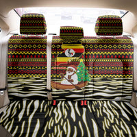 Uganda Christmas Back Car Seat Cover with Santa in Canoe Christmas Tree Uganda Map Flag and Black Red Yellow Tribal Pattern Design - Wonder Print Shop