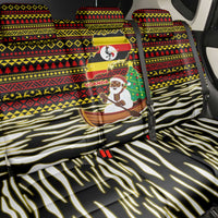 Uganda Christmas Back Car Seat Cover with Santa in Canoe Christmas Tree Uganda Map Flag and Black Red Yellow Tribal Pattern Design - Wonder Print Shop