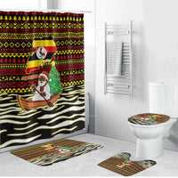 Uganda Christmas Bathroom Set with Santa in Canoe Christmas Tree Uganda Map Flag and Black Red Yellow Tribal Pattern Design - Wonder Print Shop